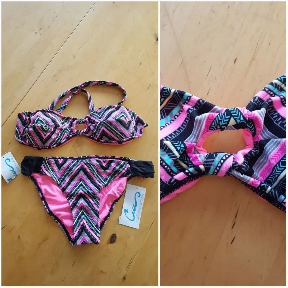 California Waves Strapless Bikini Sz M